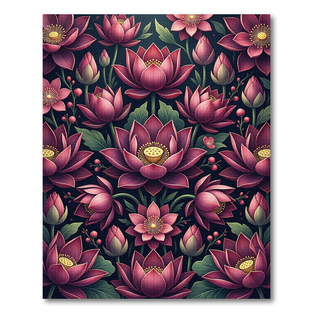 Elegant Deep Magenta Lotus Floral Rug