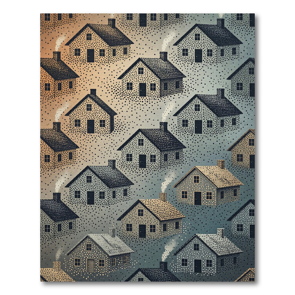 Cozy Neighborhood Village Textured Houses Rug