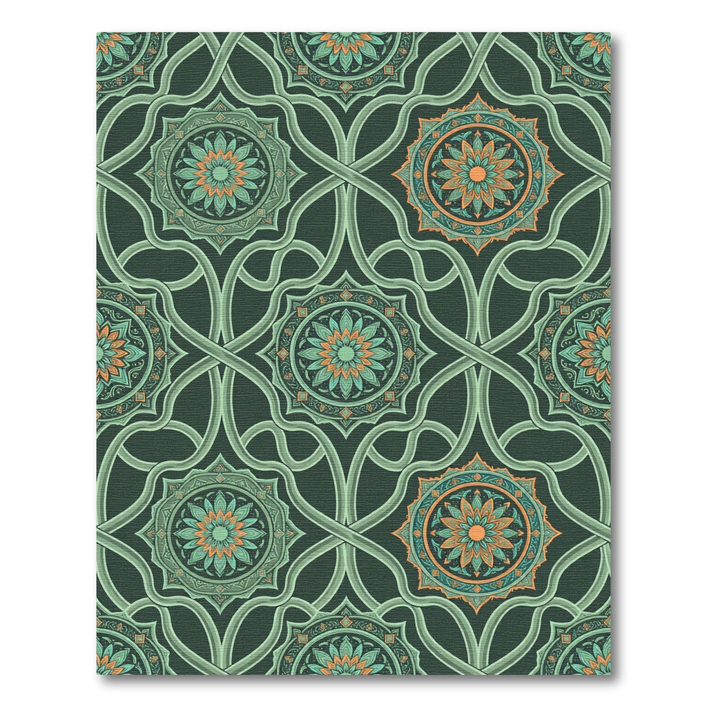 Emerald Botanical Medallion Interlocking Scroll Rug