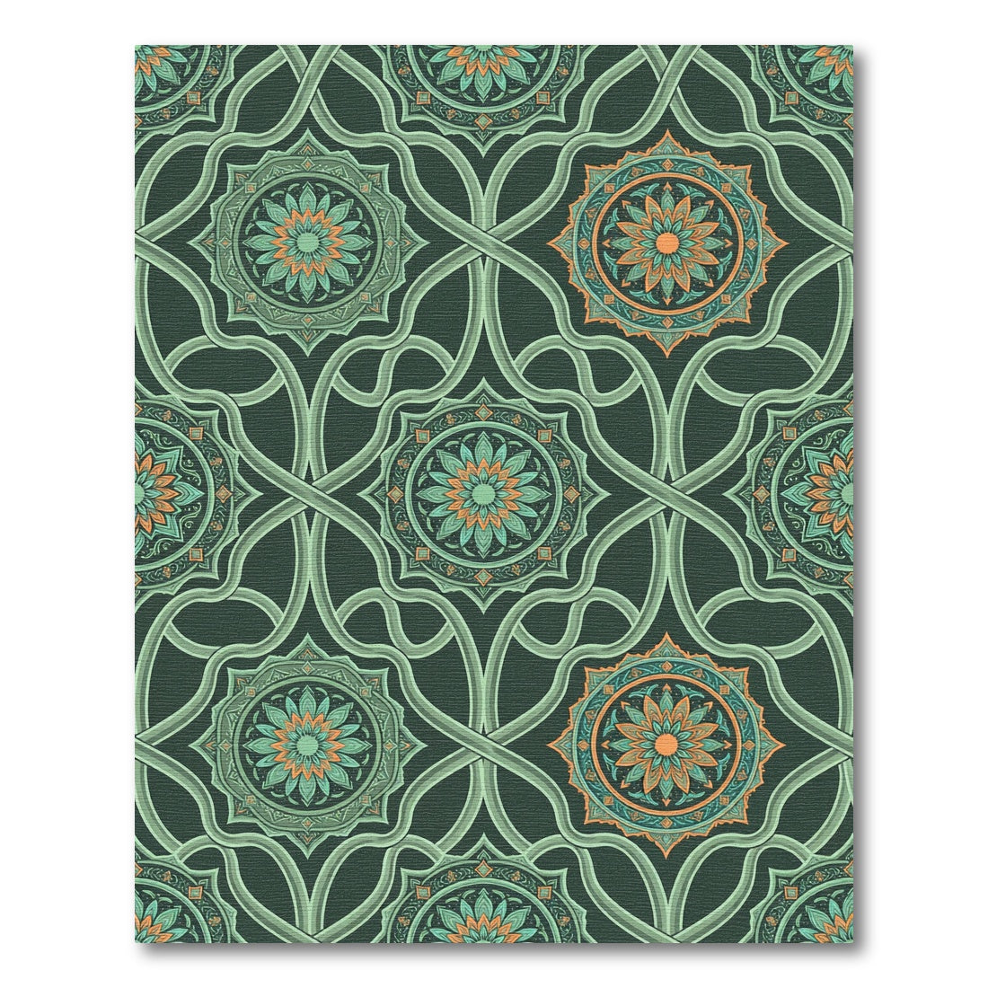 Emerald Botanical Medallion Interlocking Scroll Rug