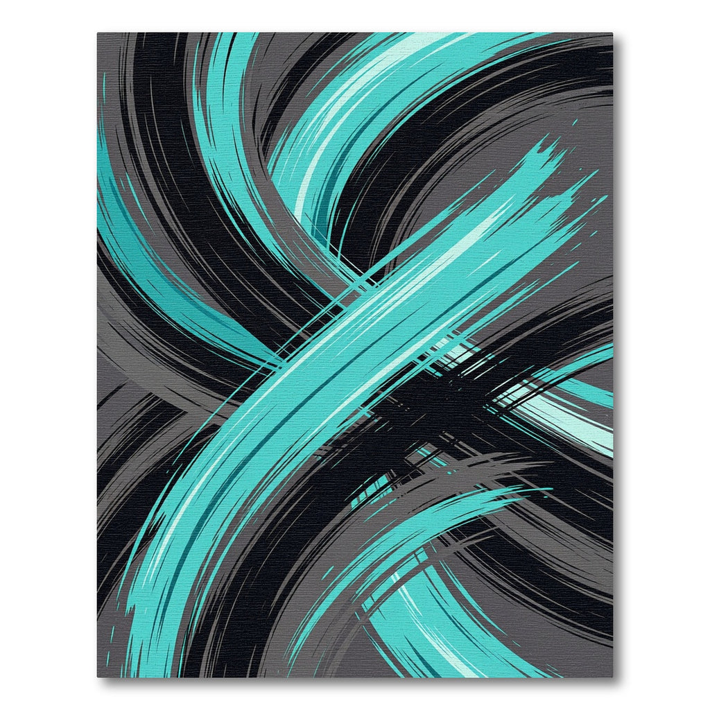 Dynamic Teal and Black Abstract Swoosh Rug