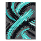 Dynamic Teal and Black Abstract Swoosh Rug