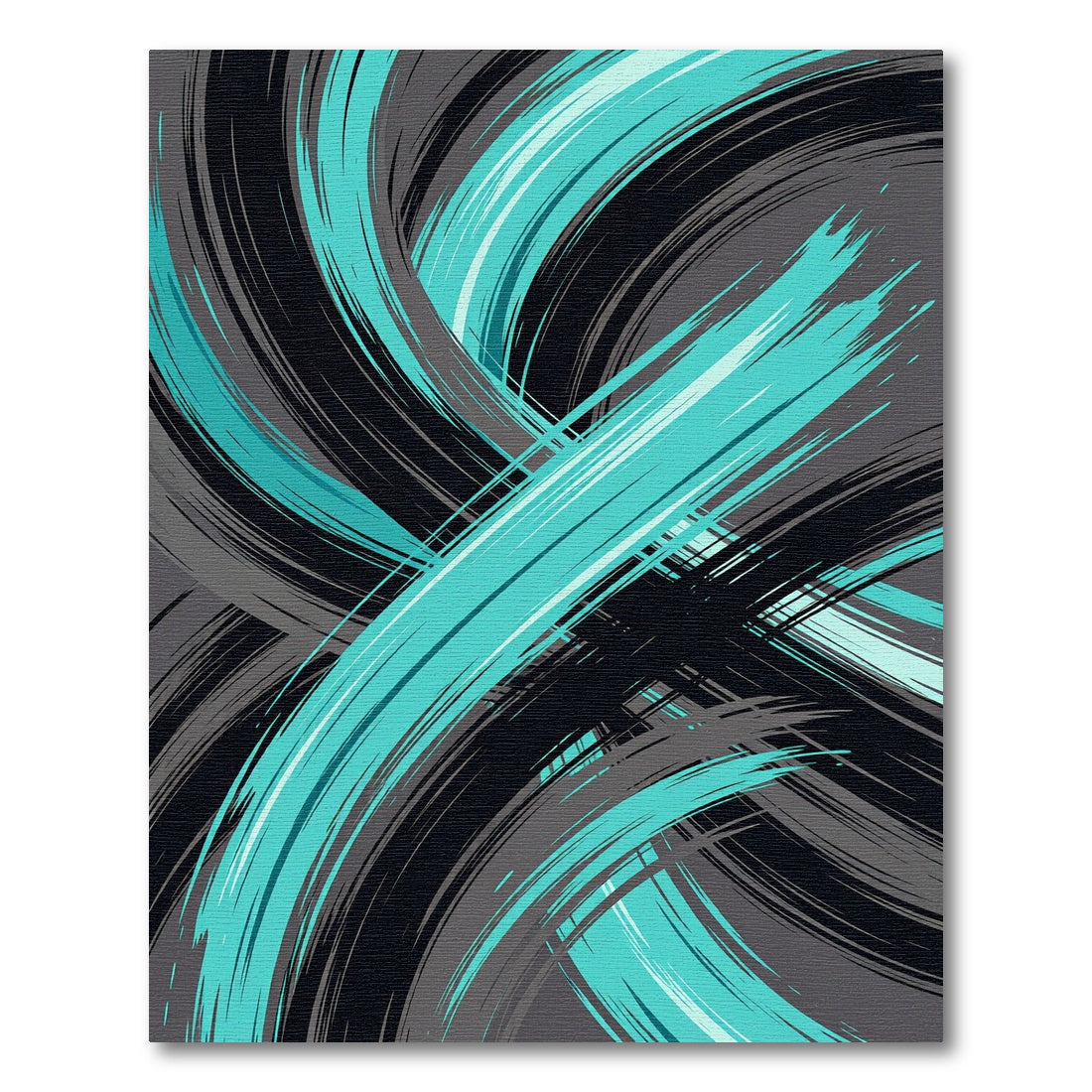 Dynamic Teal and Black Abstract Swoosh Rug