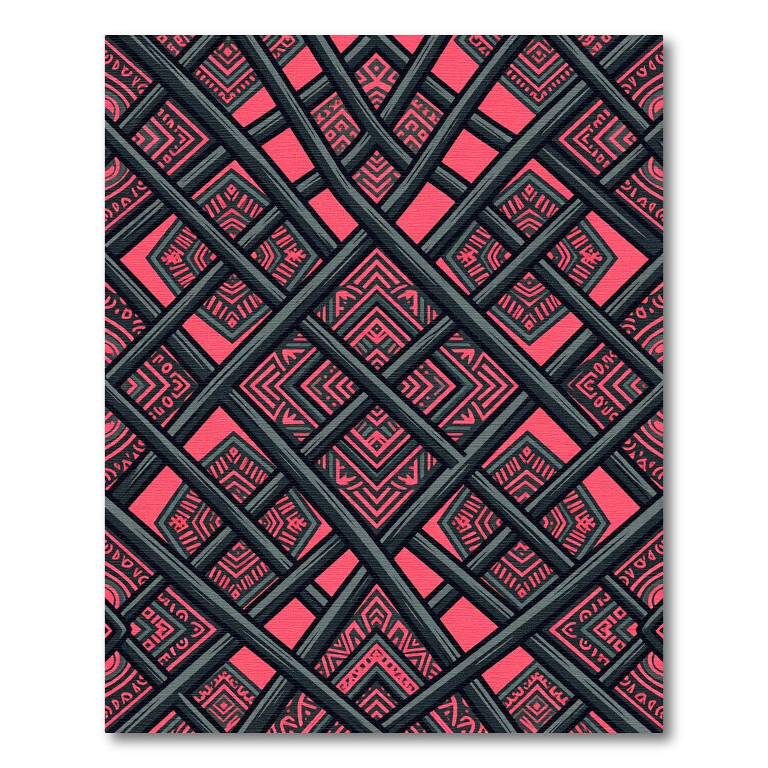 Geometric Coral and Charcoal Lattice Rug