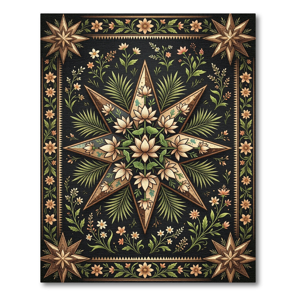Gilded Lotus Botanical Black Starry Meadow Rug