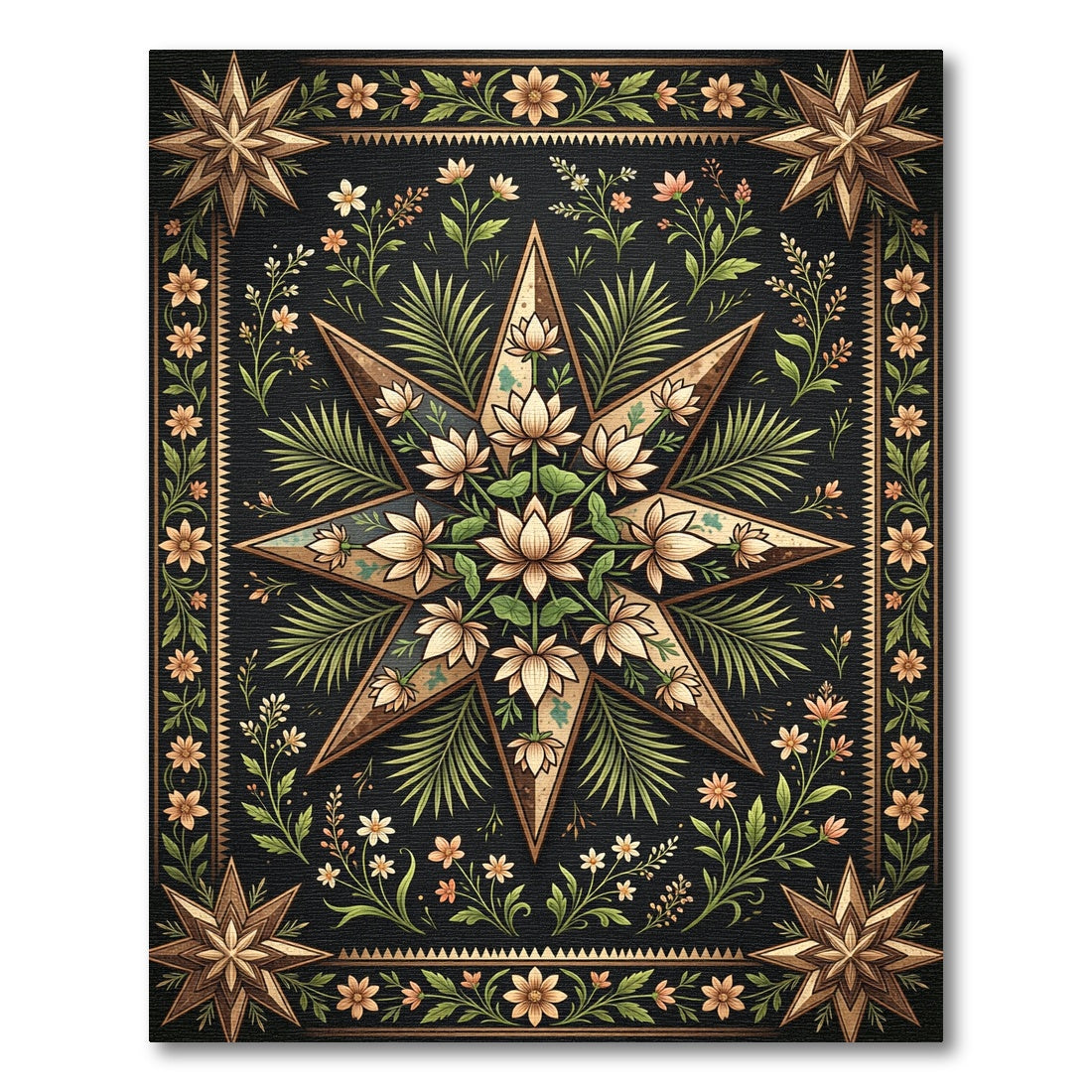 Gilded Lotus Botanical Black Starry Meadow Rug