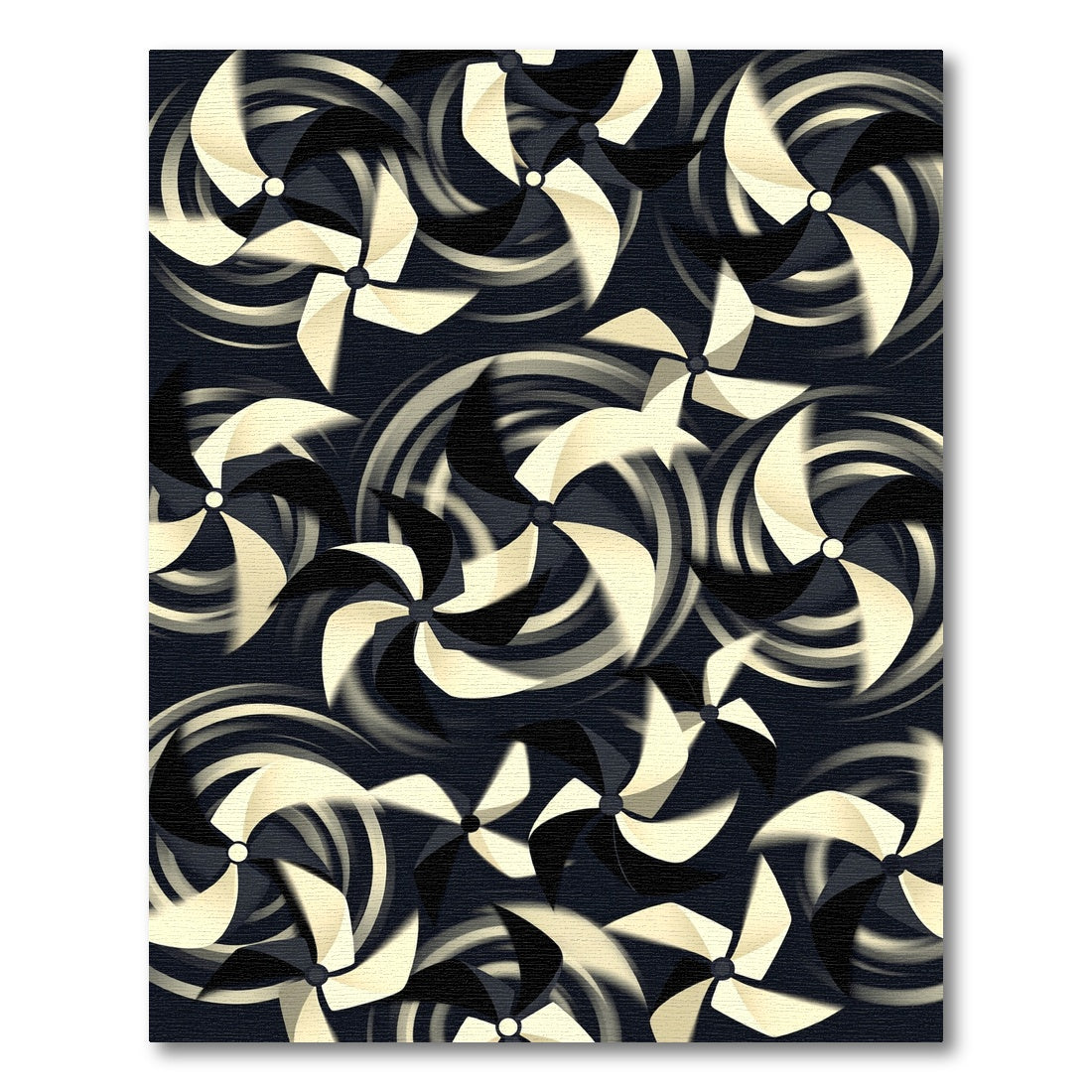 Modern Monochrome Abstract Spinning Fan Rug