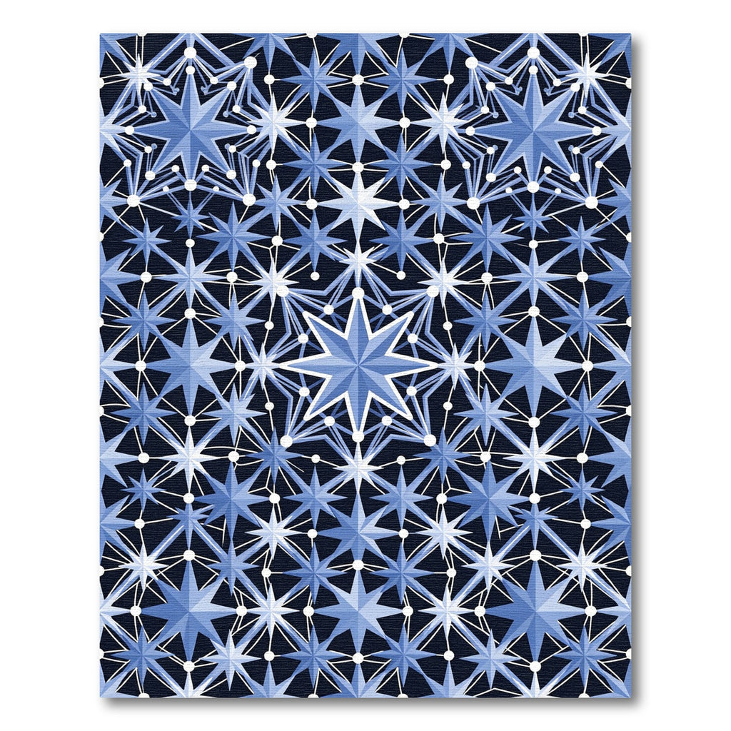 Celestial Blue Geometric Starry Grid Rug