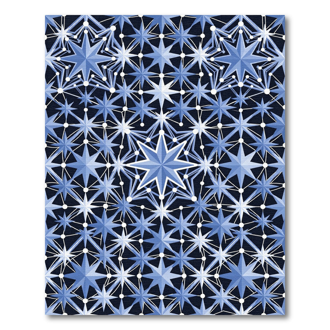 Celestial Blue Geometric Starry Grid Rug