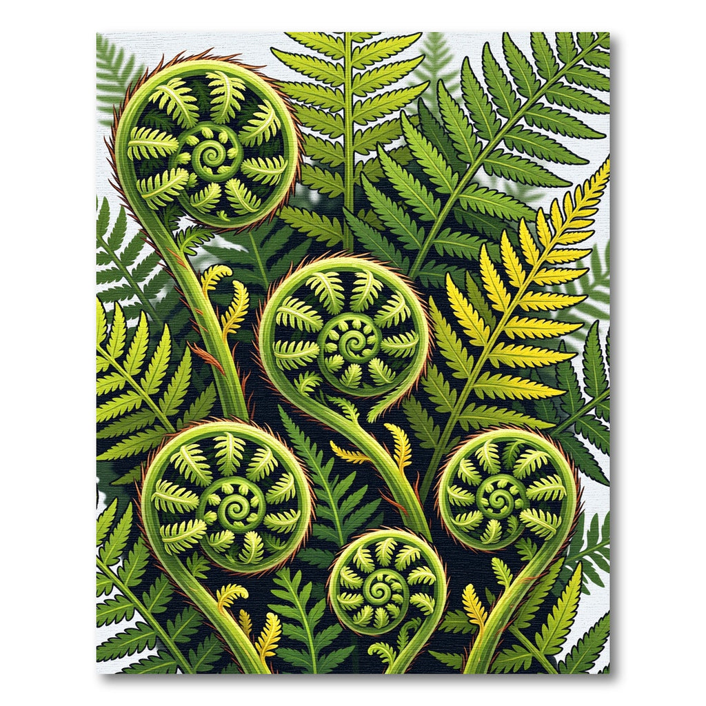Lush Green Botanical Fern Fiddlehead Rug