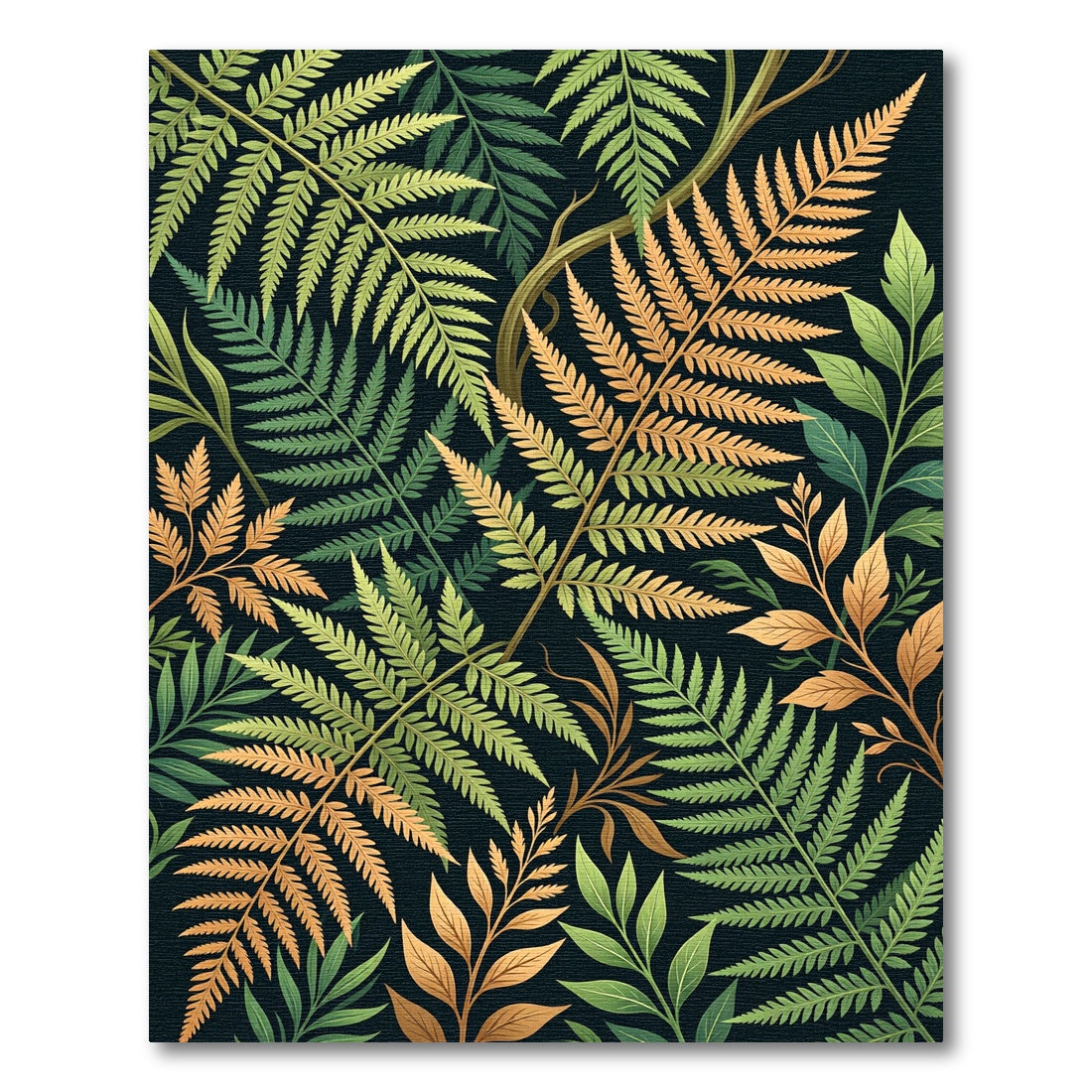 Lush Tropical Fern Golden Foliage Rug