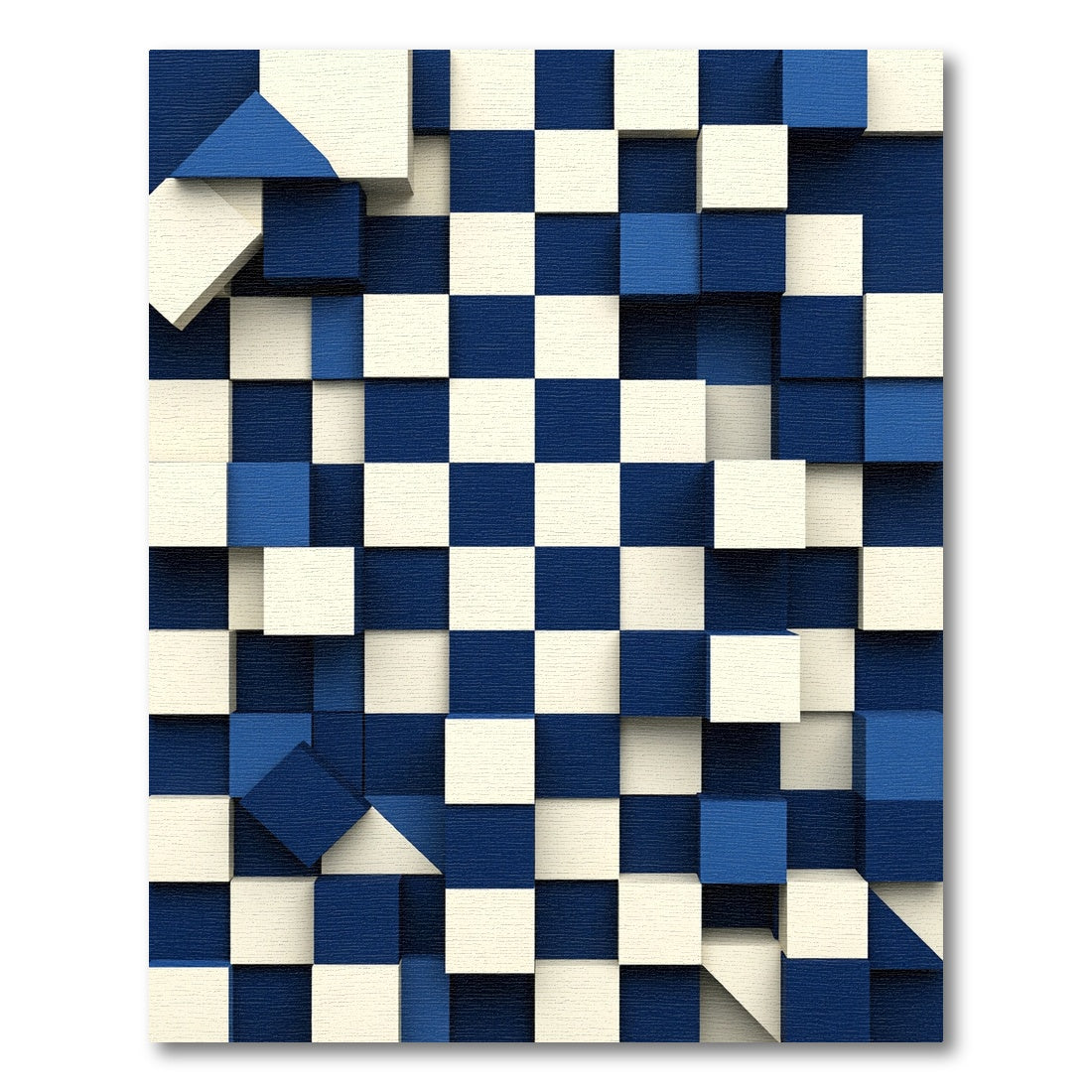 Deep Blue White Geometric Cubes Rug