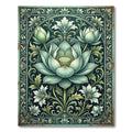 Elegant Teal Lotus Botanical Frame Rug