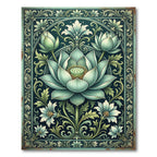Elegant Teal Lotus Botanical Frame Rug