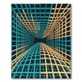Teal and Amber Isometric Grid Maze Rug