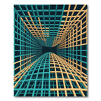 Teal and Amber Isometric Grid Maze Rug