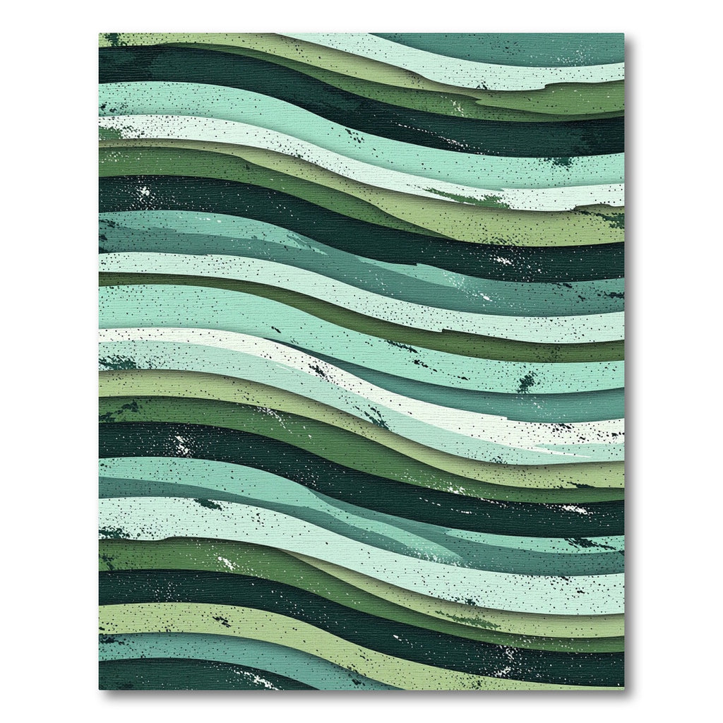 Abstract Green Layered Wave Rug