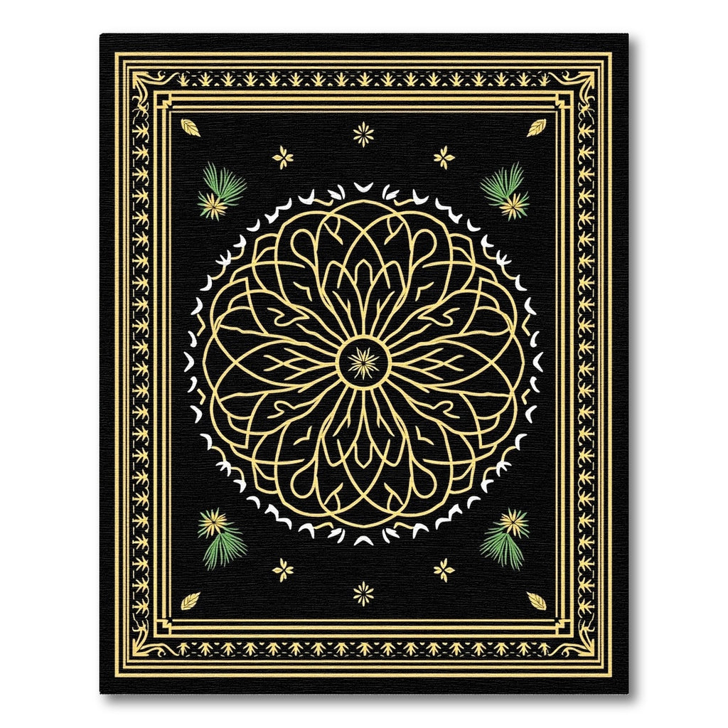 Black Gold Floral Mandalas Border Rug