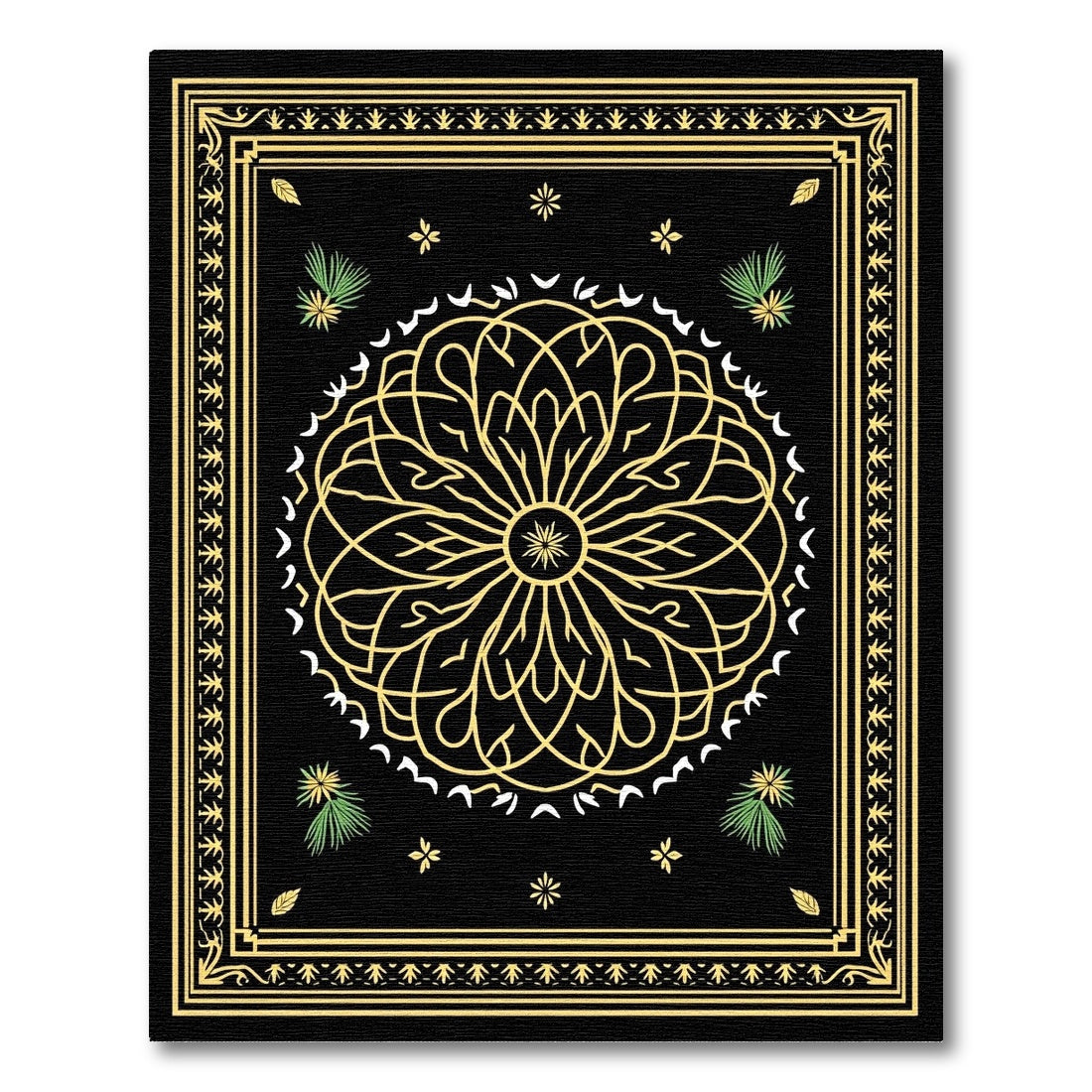 Black Gold Floral Mandalas Border Rug