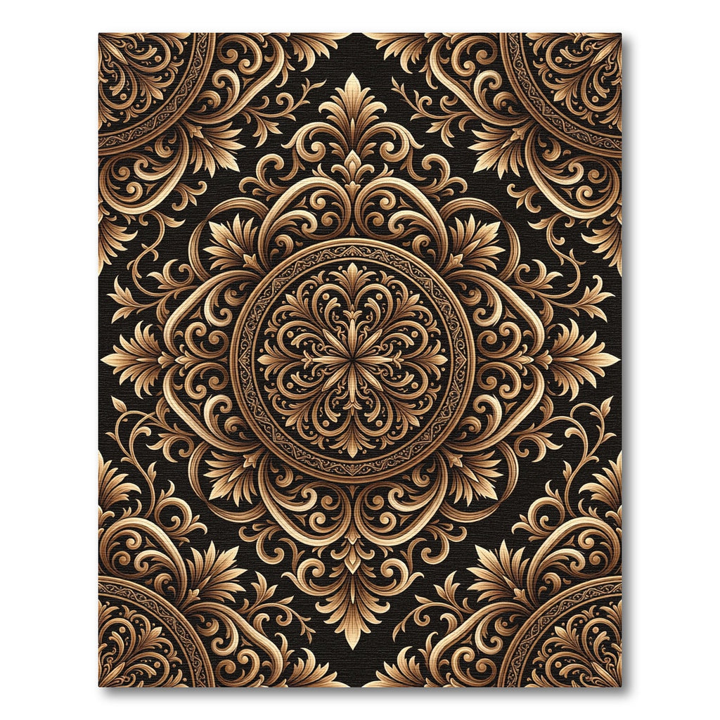 Elegant Gold Flourish Medallion Rug