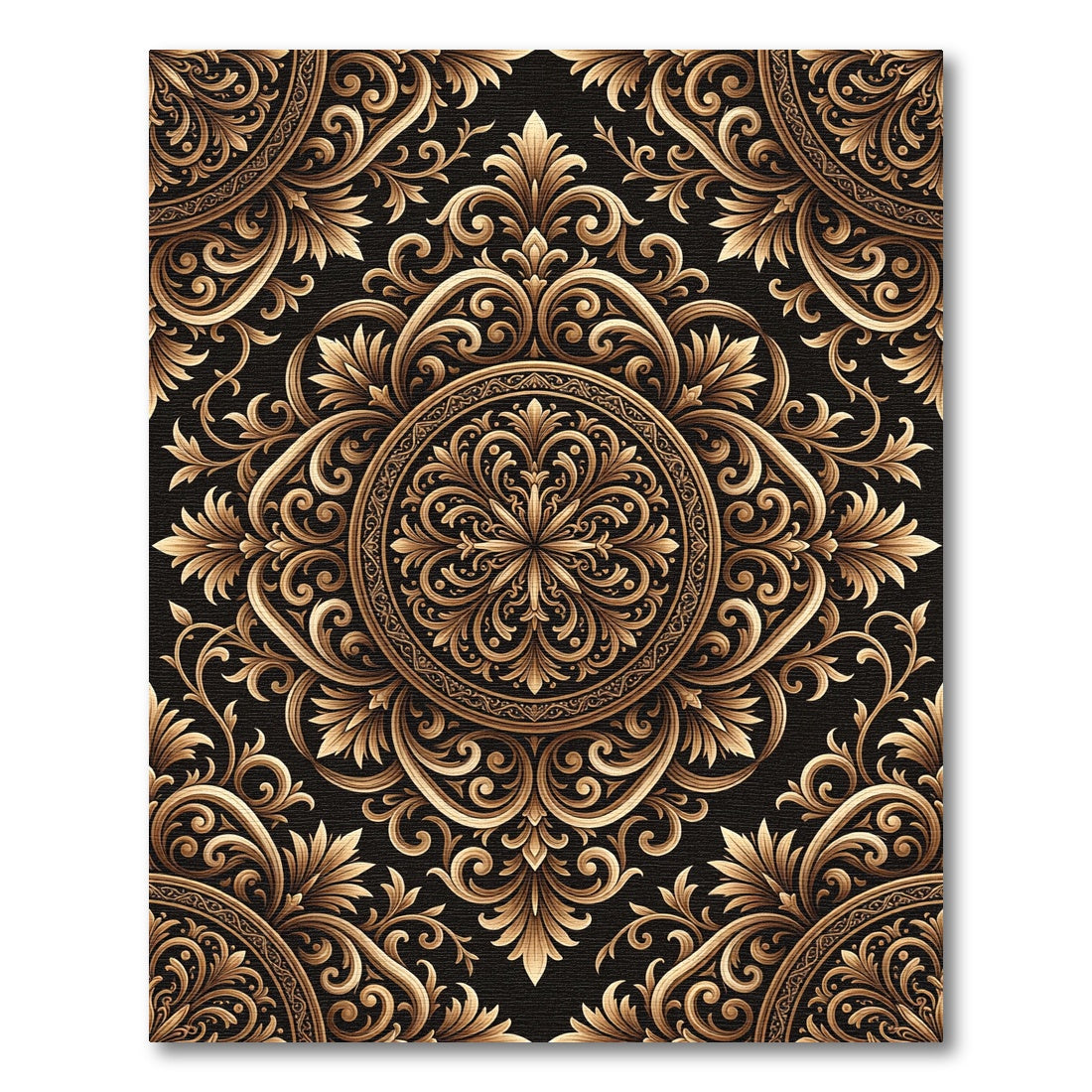 Elegant Gold Flourish Medallion Rug