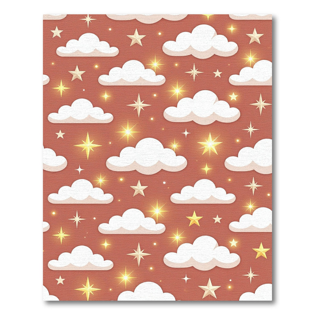 Whimsical Terracotta Clouds and Glowing Stars Rug