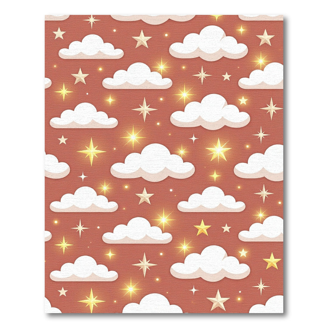Whimsical Terracotta Clouds and Glowing Stars Rug