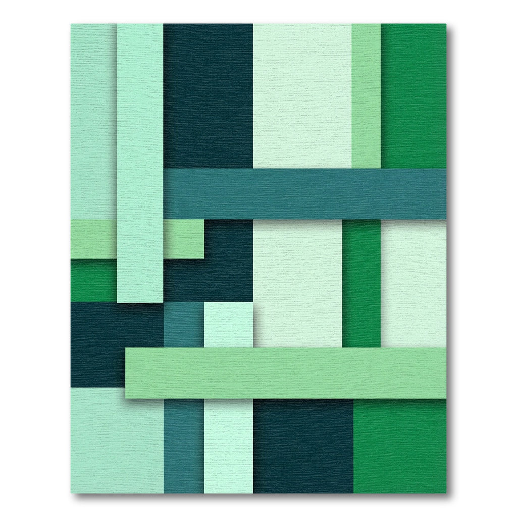 Modern Green Geometric Layered Striped Composition Rug