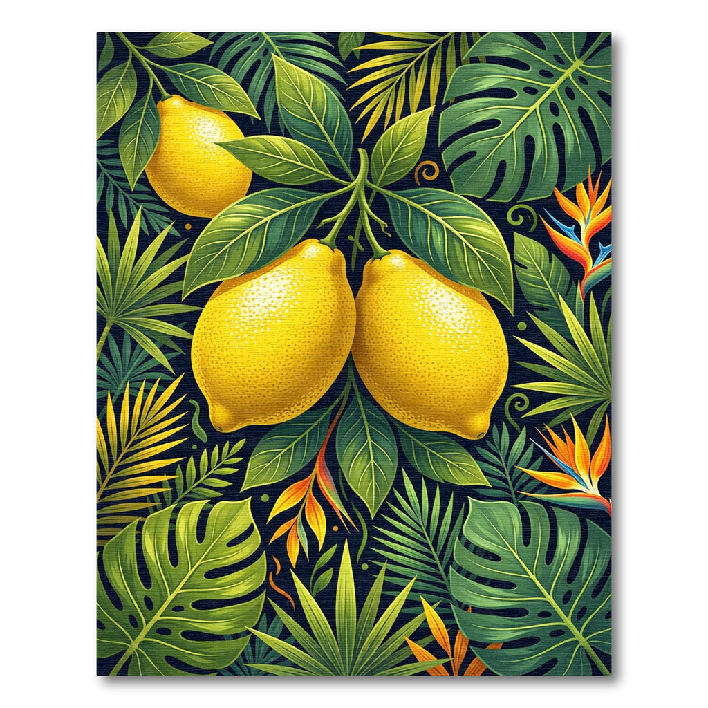 Vibrant Tropical Lemon Botanical Foliage Rug