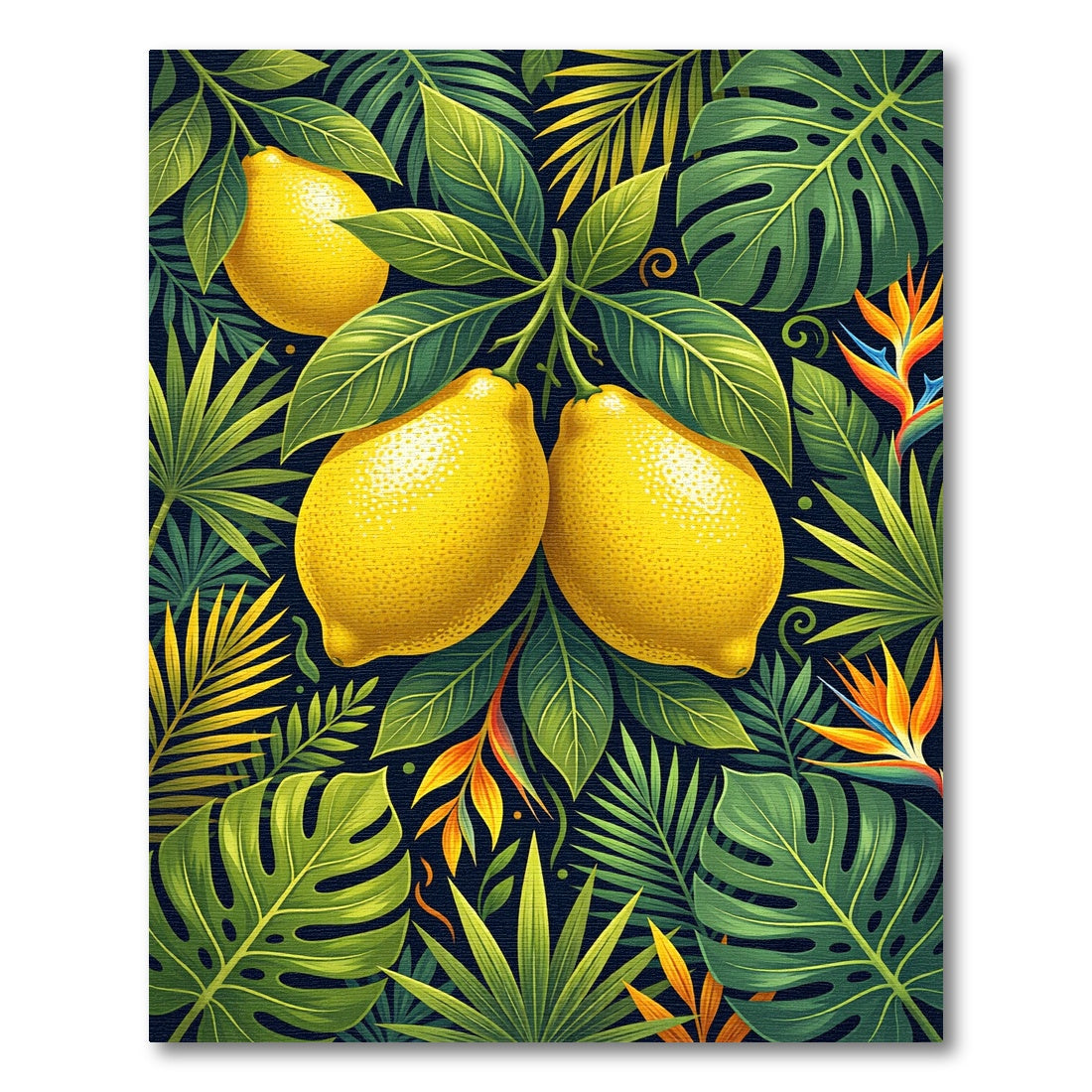Vibrant Tropical Lemon Botanical Foliage Rug