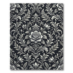 Monochromatic Black Floral Scroll Rug
