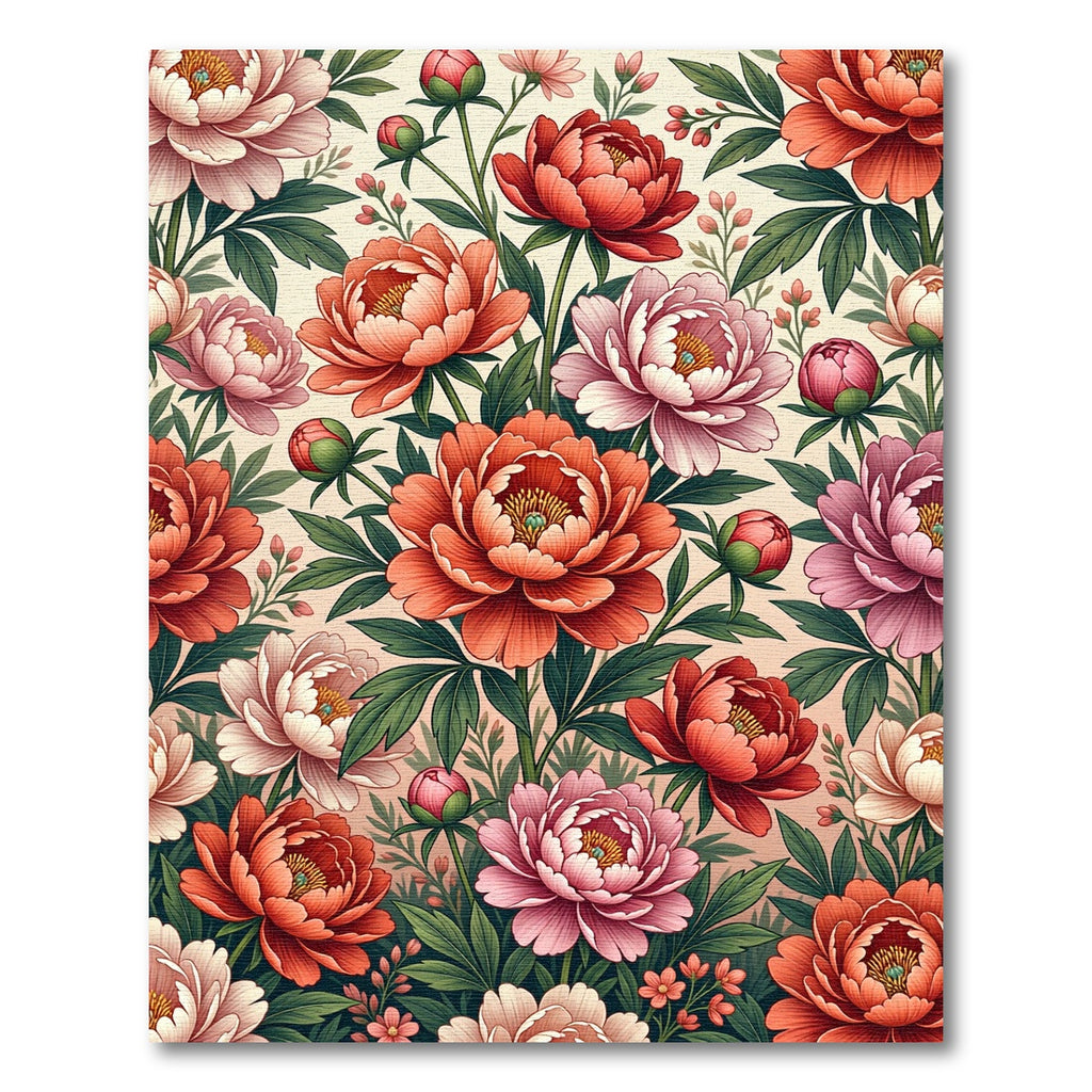 Vibrant Coral Pink Peony Garden Rug