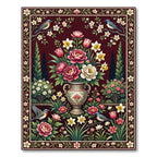 Crimson Peony Floral Garden Bird Art Rug