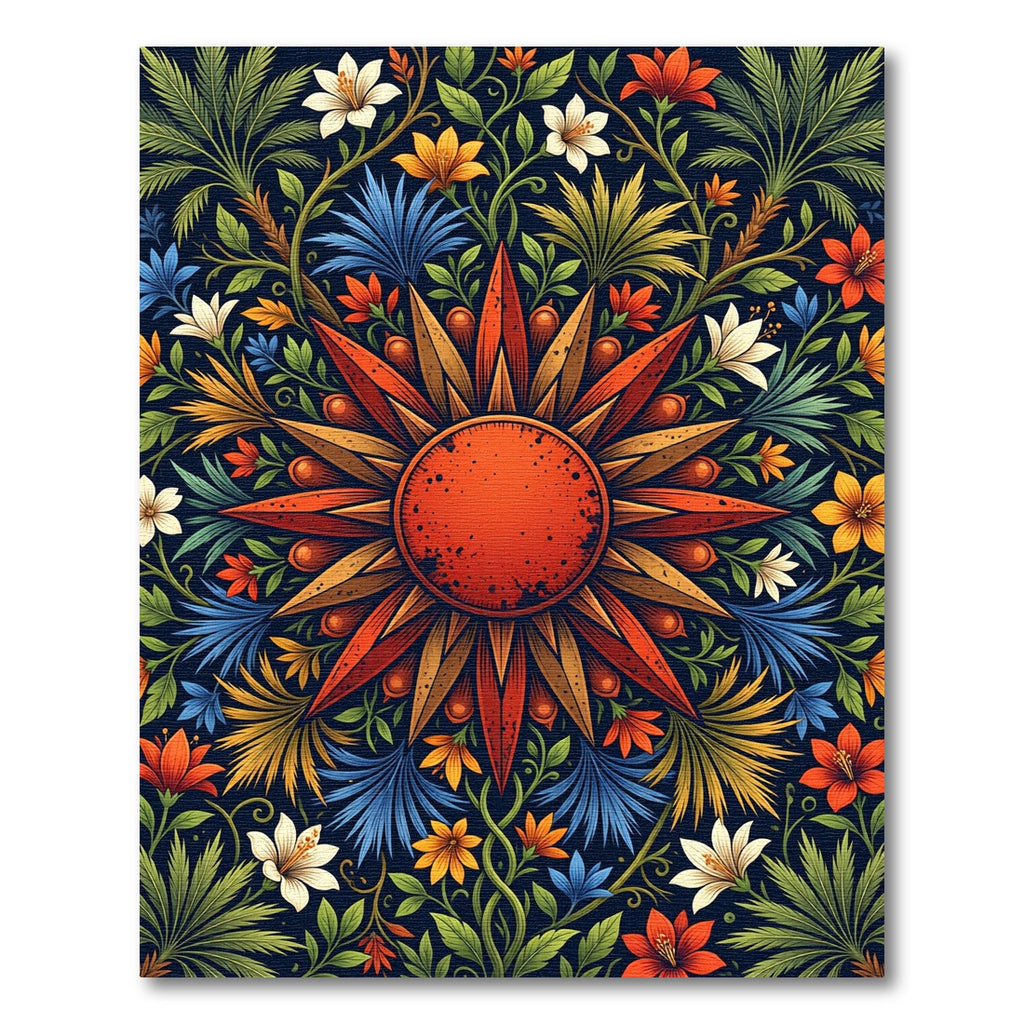 Vibrant Radiant Sunburst Floral Medallion Rug