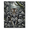 Monochromatic Jungle Tiger Tropical Leaves Rug