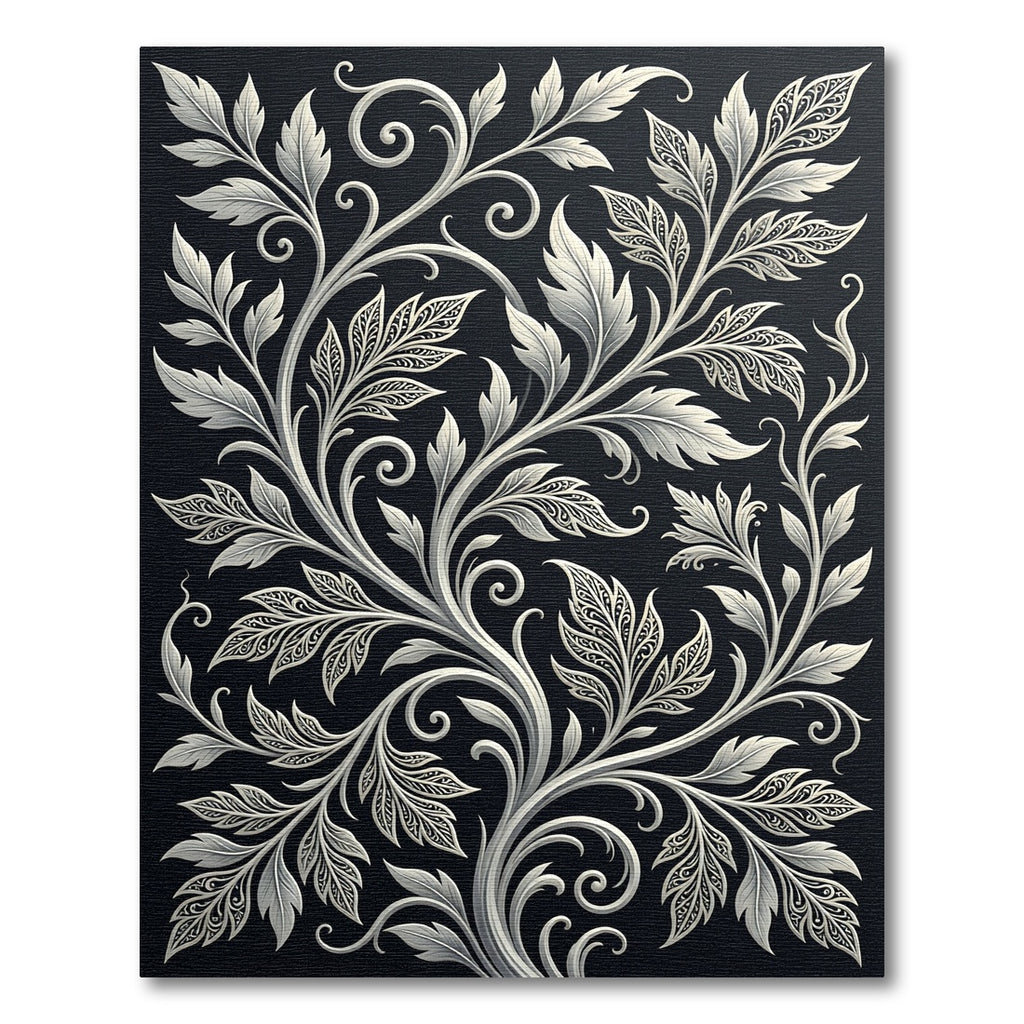 Ornate Silver Leaf Vine Rug
