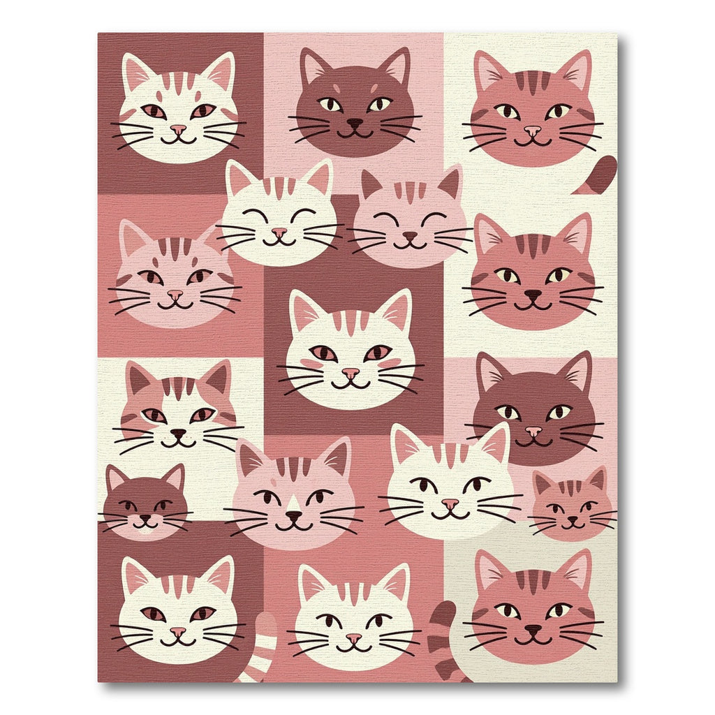 Cute Pink Cat Faces Grid Rug