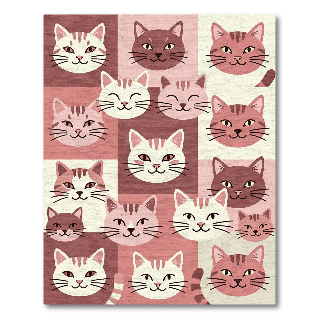Cute Pink Cat Faces Grid Rug
