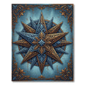 Ornate Gold Celestial Star Blue Medallion Rug