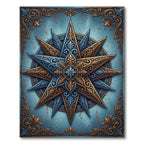 Ornate Gold Celestial Star Blue Medallion Rug