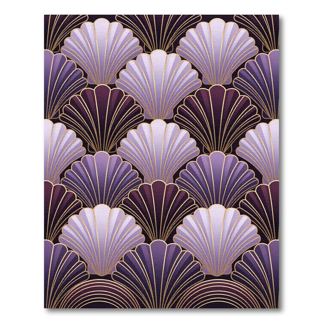 Art Deco Purple Gold Fan Shell Rug