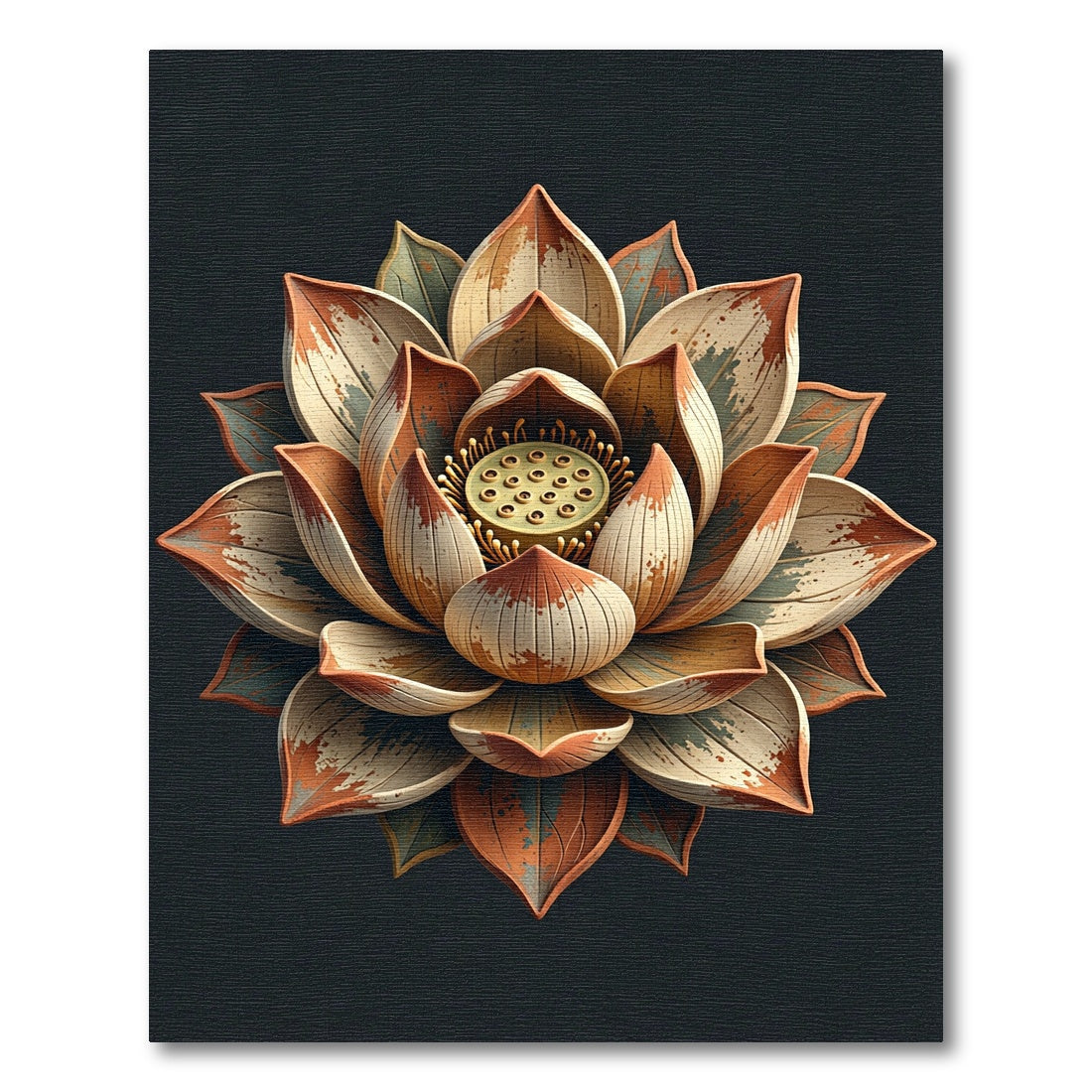 Antique Terracotta Lotus Blossom Mandala Rug