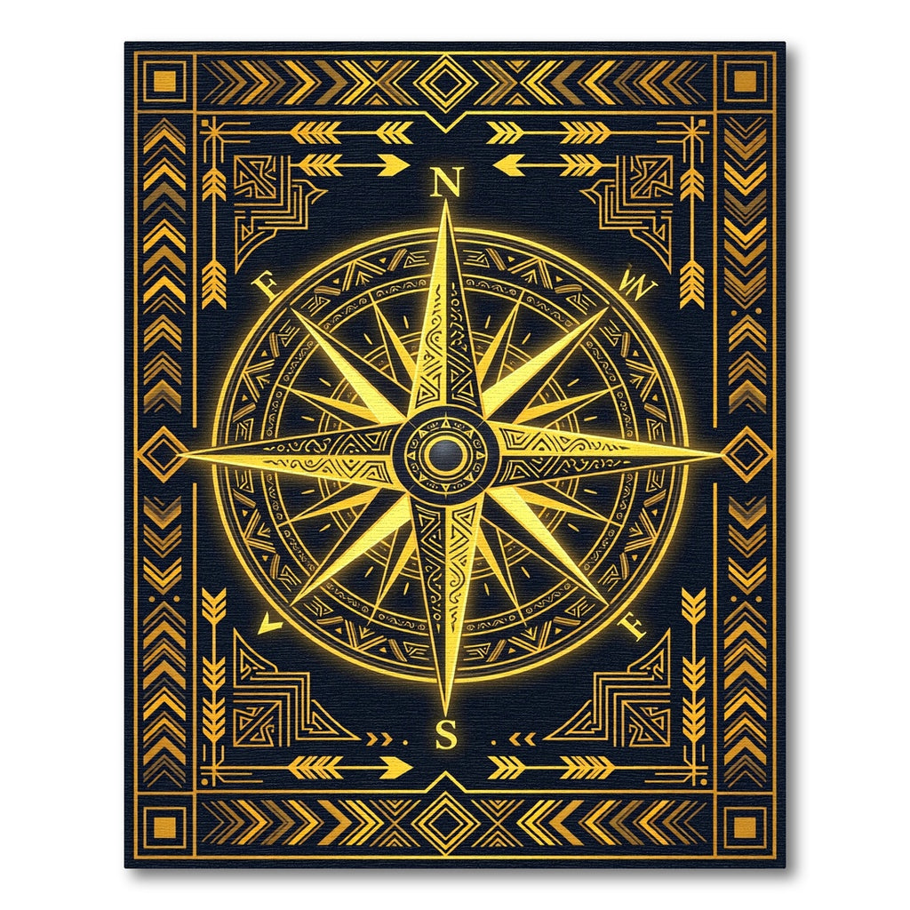 Golden Celestial Compass Geometric Art Rug