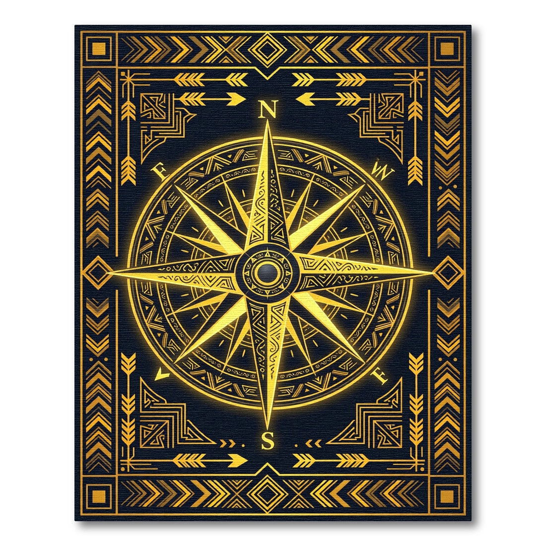 Golden Celestial Compass Geometric Art Rug