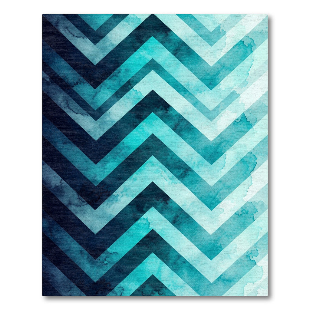 Watercolor Teal Chevron Gradient Wave Rug