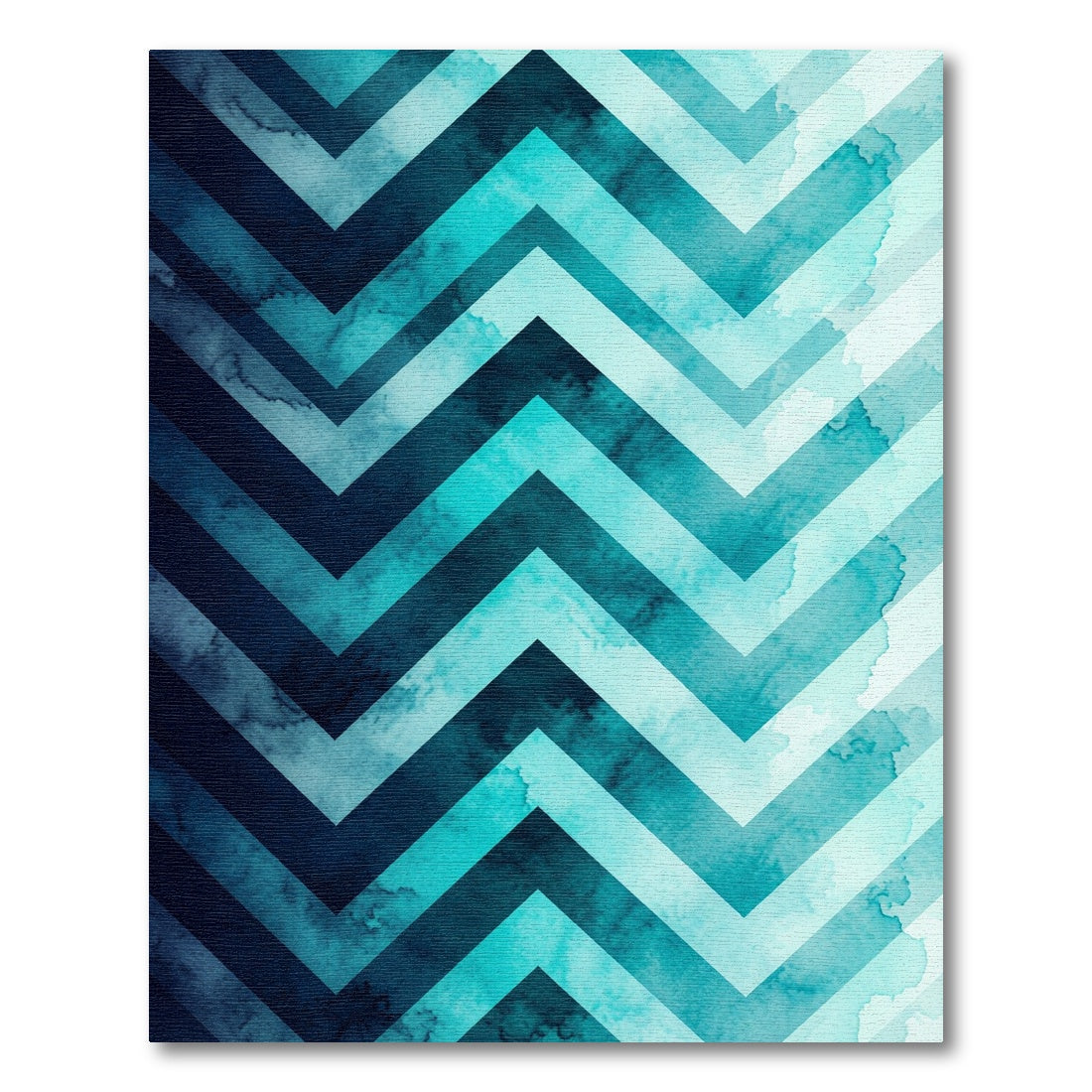 Watercolor Teal Chevron Gradient Wave Rug