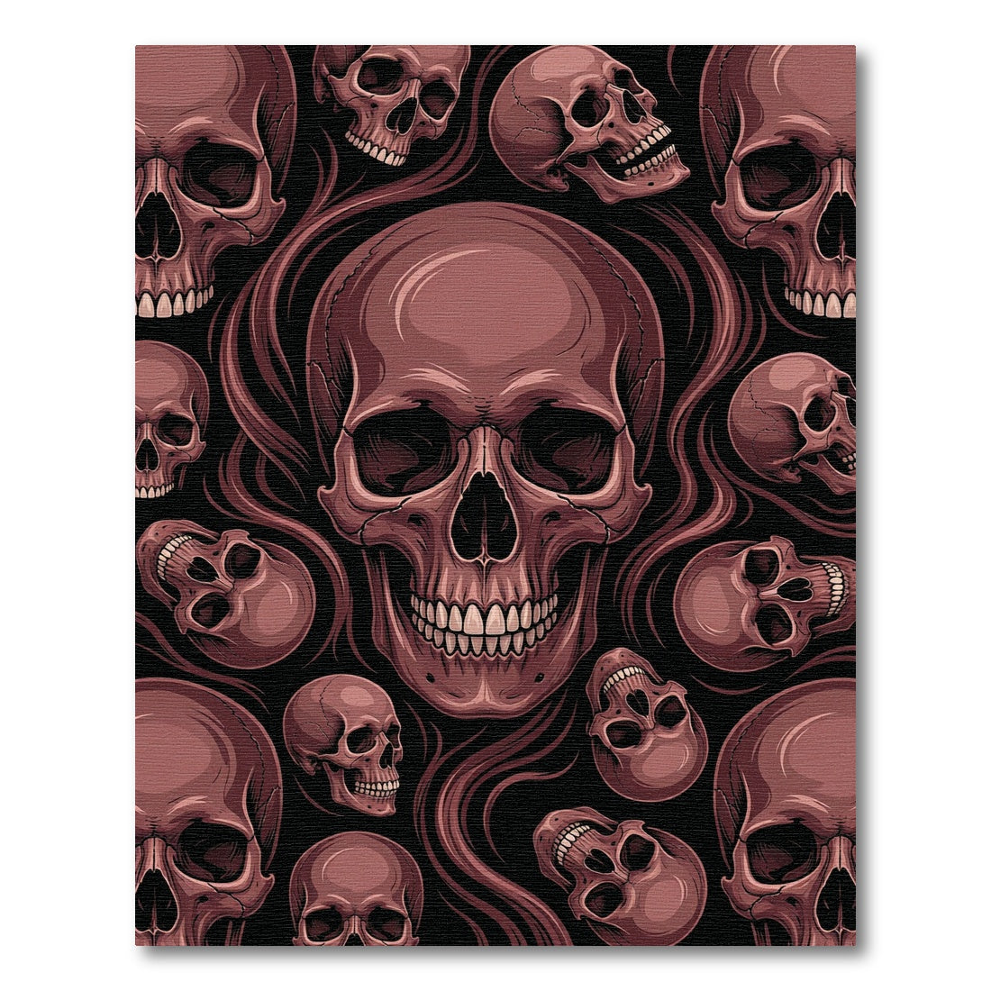 Eerie Crimson Skull Wave Art Rug