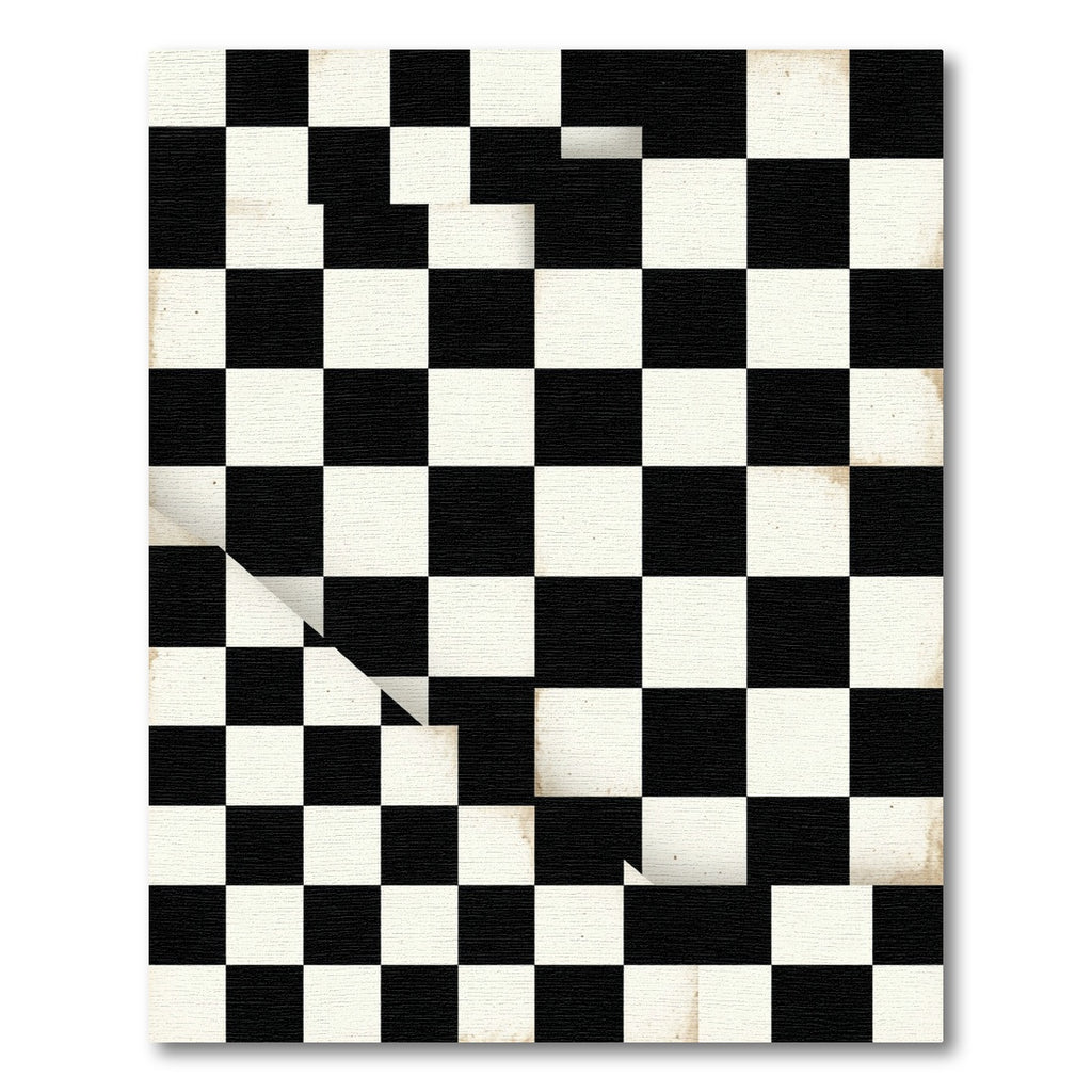 Classic Monochrome Checked Distressed Tile Rug