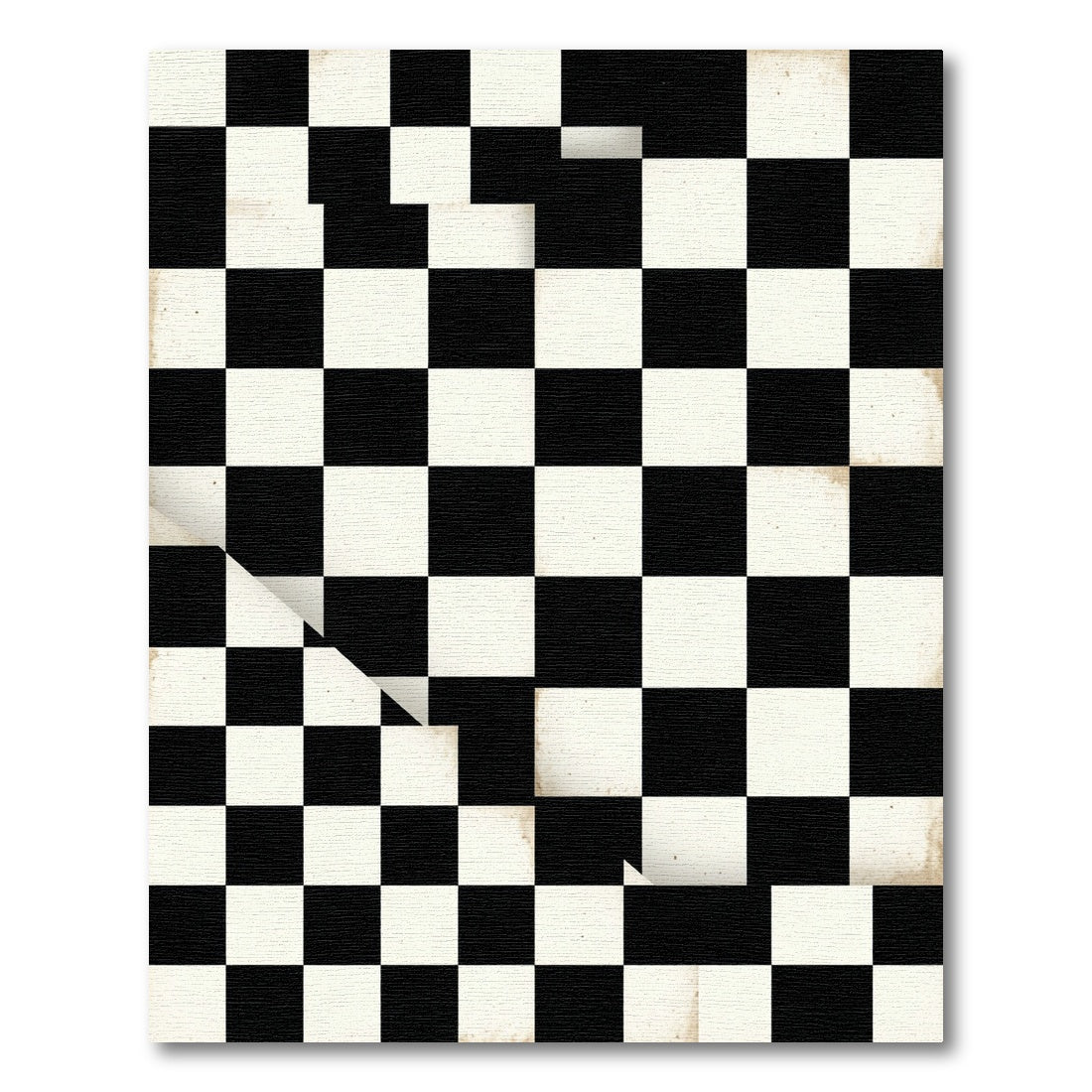 Classic Monochrome Checked Distressed Tile Rug