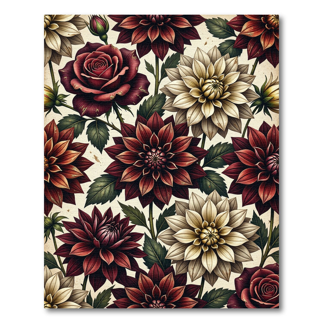 Deep Red Floral Garden Medallion Rug